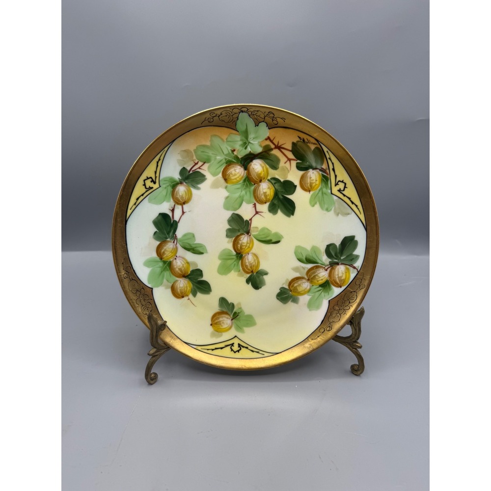 Haviland France Limoges Pickard Hand Painted Gooseberry Gold gilt edge Plate 9"